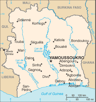 Ivory Coast (C�te d'Ivoire) <font size=-2>(Source: CIA Fact Book)</font>