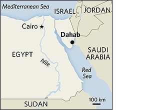 Seaside tourist resort Dahab, in Sinai desert, Egypt <font size=-2>(Source: <i>Toronto Star</i>)</font>