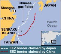Map of East China Sea and disputed region <font size=-2>(Source: BBC)</font>