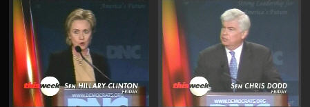 Senators Hillary Clinton and Chris Dodd express look anxious and furious as they addressed their Democratic party colleagues on Friday. <font face=Arial size=-2>(Source: ABC)</font>