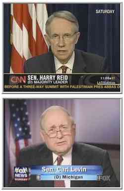 Democratic Senators Harry Reid and Carl Levin <font face=Arial size=-2>(Source: CNN and Fox News)</font>