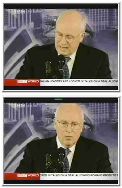 Vice President Dick Cheney reads a carefully worded statement expressing concern about the rise of China's military. <font face=Arial size=-2>(Source: BBC)</font>