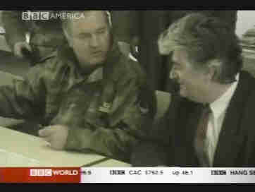 File footage: Ratko Mladic and Radovan Karadzic at a peace signing in 1995. <font size=-2>(Source: BBC)</font>