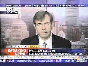 Mass. Sec'y of State William Galvin on CNBC, announcing criminal investigation of analysts. <font size=-2>(Source: CNBC)</font>