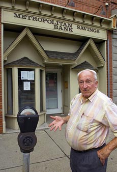 Bob Donaldson, Post-Gazette Raymond Przybilinski, 77, outside the closed Metropolitan Savings Bank on Butler Street. <font face=Arial size=-2>(Source: Pittsburgh Post-Gazette)</font>