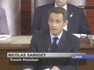 French President Nicolas Sarkozy speaks to a joint session of Congress. <font face=Arial size=-2>(Source: C-SPAN)</font>
