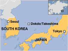 The Dokdo/Takeshima islands, located in the East Sea/Sea of Japan <font face=Arial size=-2>(Source: BBC)</font>