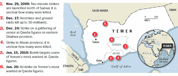 Recent US military operations in Yemen <font size=-2>(Source: Washington Post)</font>