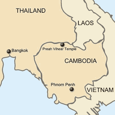 Map of Preah Vihear temple, Cambodia, Thailand