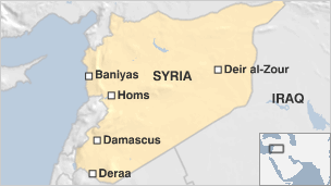 Syrian cities where clashes are occurring (BBC)