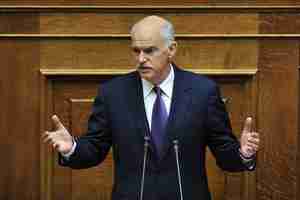 George Papandreou speaking passionately to Greek Parliament (AFP)