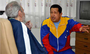 Hugo Ch�vez speaks to Fidel Castro in Cuba (AFP)