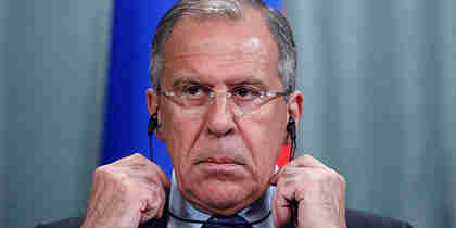 Russia's Foreign Minister Sergey Lavrov at a press conference (Reuters)