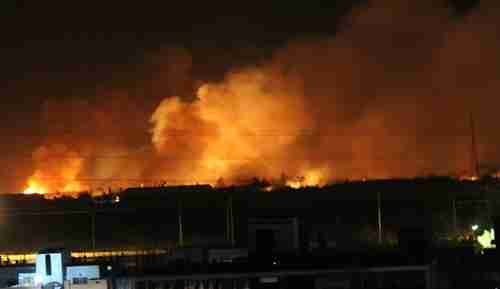Fire following an explosion at military factory in Khartoum Sudan on Wednesday (EPA)