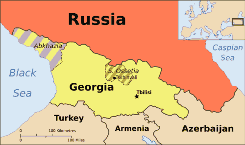 Georgia, highlighting Abkhazia and South Ossetia