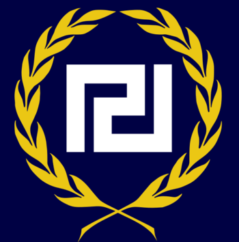 The Golden Dawn logo is designed to be similar to Nazi logo