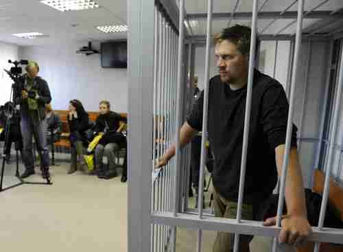 Greenpeace activist Anthony Perrett waits for trial in a cell in Murmansk