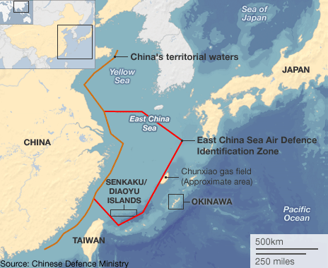 Map of China's East China Sea Air Defense Identification Zone (BBC)