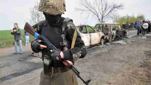 Site of the gunfight in Slavyansk in east Ukraine on Sunday (AFP)