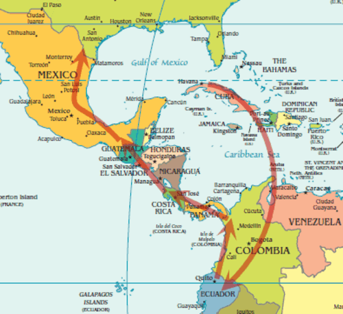 Route used by Cuban migrants before Nicaragua closed the border: Plane flight to Ecuador, then on foot overland to the US