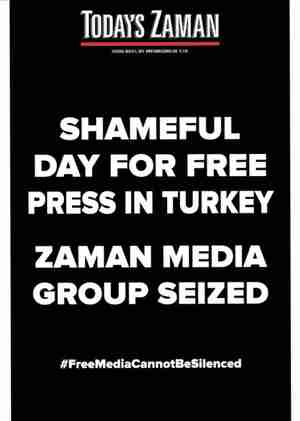 Today's Zaman's last front page prior to government confiscation
