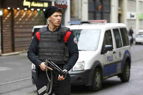 Police secure the shopping and tourist district in central Istanbul after Saturday's bombing (Reuters)