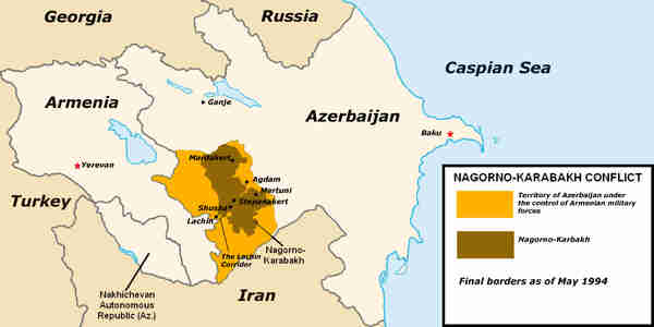 Nagorno-Karabakh borders as of May 1994.  They've been frozen since then. (ADST)