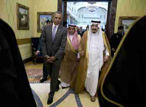 President Obama and Saudi King Salman in the Erga Palace in Riyadh on Wednesday (AP)