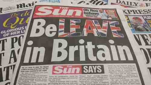 The Sun (London) endorsed Brexit option to 'leave the EU', as stocks sold off and German bond yields went negative (ZeroHedge)