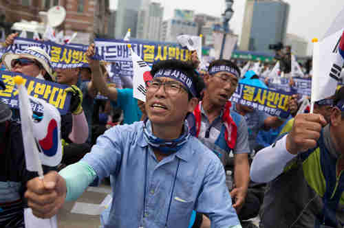 Residents of Seongju, where Thaad is to be deployed, conducting anti-Thaad protests in Seoul (Korea Times)