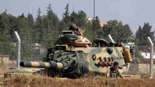A Turkish tank in Suruc, near the Syrian border, on Saturday. (AP)