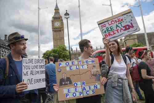 Anti-Brexit protestors on June 25 of last year in London (Getty)