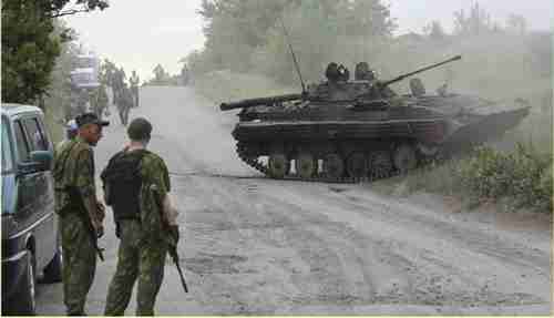 Soldiers and tank in eastern Ukraine