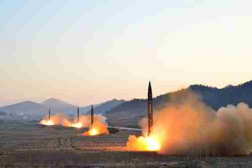 A ballistic rocket launching drill in Pyongyang, North Korea, on March 7, 2017 (Reuters)