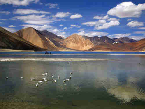 Pangong Lake is in the Himalayas over 4,000 meters (13,000 feet) high on the Tibetan plateau. (AP)