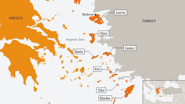 Map showing Greece's Aegean Sea islands that Turkey wants to claim (DW)