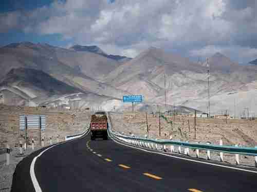 A truck drives along the China-Pakistan Friendship Highway in China's western Xinjiang province. (AFP)