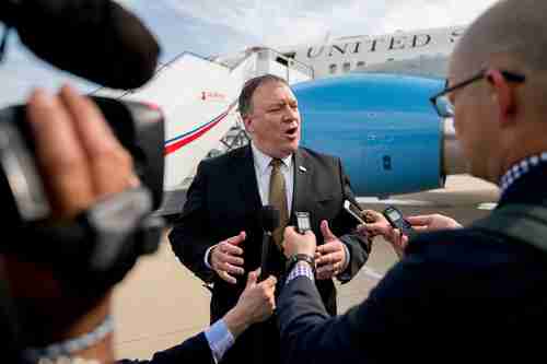 Mike Pompeo in Pyongyang after his meetings on Saturday (AFP)