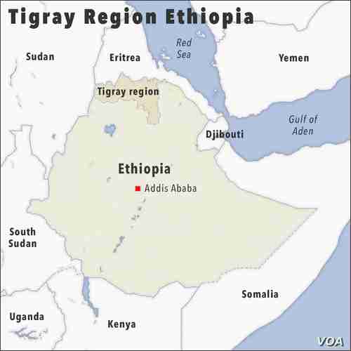 Map of Horn of Africa showing Tigray Region of Ethiopia (VOA)