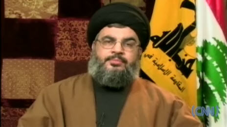 Hezbollah leader Hassan Nasrallah, on television Thursday calling for demonstrations in Beirut on Friday <font size=-2>(Source: CNN)</font>