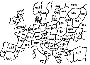  Map of Europe divided into 50 separate cultural regions