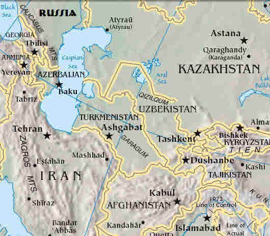 Caspian Sea and surrounding countries in central Asia <font size=-2>(