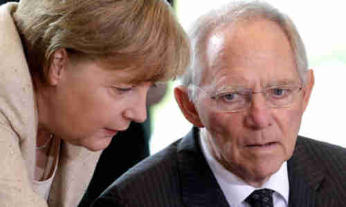 Angela Merkel and Wolfgang Schuble in June (AP)