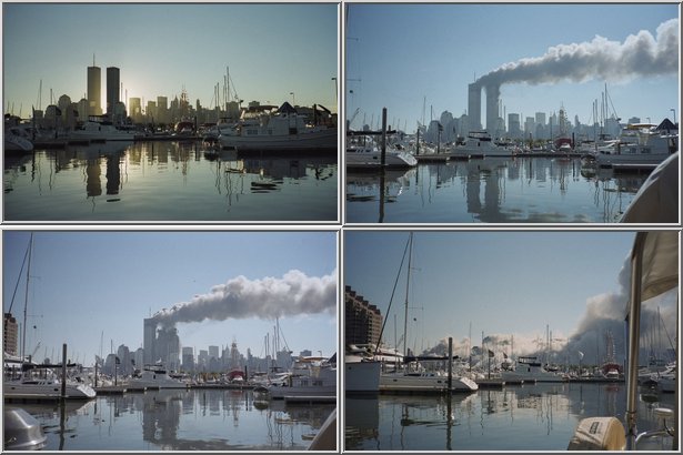 Pictures of the Twin Towers taken at 6:45 am, 9:30 am, 9:59 am, and 11 am on September 11, 2001 (Spiegel)