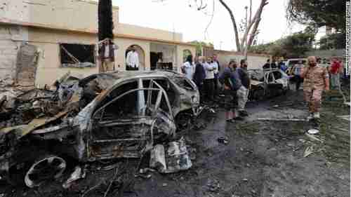 France's embassy in Tripoli on Tuesday after car bomb explosion (AFP)
