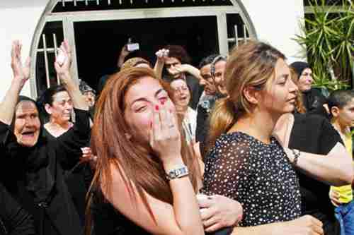 Funeral for Hashem Salman, 28, who was who was shot and killed at a rally outside Beirut's Iranian Embassy Sunday while protesting Hezbollahs involvement in the Syrian conflict. (Daily Star)