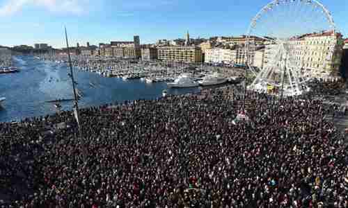 Massive rally in support of Charlie Hebdo victims in Marseille France on Saturday (AFP)