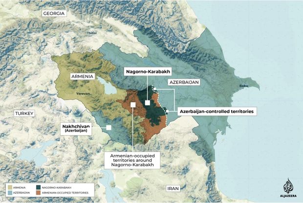 Topographical map of the Armenia, Azerbaijan and Nagorno-Karabakh (Al-Jazeera)