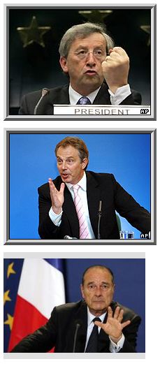 June 2005: Jean-Claude Juncker, Tony Blair, Jacques Chirac