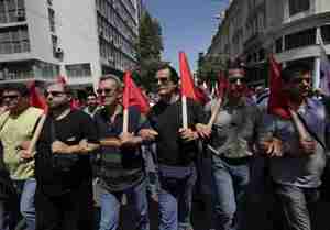 Communist party protesters in Athens, Saturday (AP)